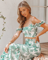 Bolivia Smocked Palm Print Crop Top - FINAL SALE InsStreet